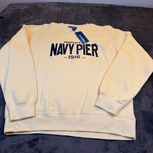 Big Cotton Gear Navy Pier 1916 Graphic Crewneck Sweatshirt Mens Large Yellow